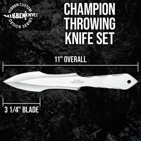 مجموعة سكاكين الرمي المكونة من ثلاث قطع من جيل هيبن الجيل الثالث | هيكل من الفولاذ المقاوم للصدأ من قطعة واحدة | 3 1/4 بوصة حافة حادة | مقابض مخددة | غمد حزام من النايلون | ذو حدين | إجمالي 11 بوصة in Kuwait