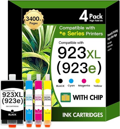 مجموعة خراطيش الحبر 923e 923XL 923 8130e: بديلة لخراطيش الحبر HP 923 للطابعات OfficeJet Pro 8120e 8120 8130e 8135e 8138e 8125e 8139e (4 عبوات أسود سماوي أصفر أرجواني مع رقاقة) in Kuwait