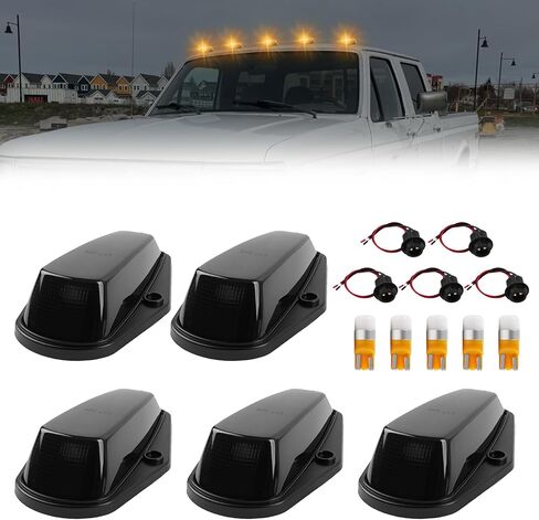 LED Cab Roof Marker Lights for 1988-2002 GMC/Chevy C/K1500 2500 3500 Pickup Trucks, Cab Marker Lights Housing Amber Lens with LED Bulb, Pickup Top Roof Running Light, Pack of 5 in Saudi Arabia