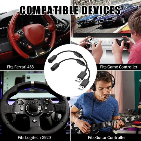 كابل USB قابل للفصل من YAODHAOD لأجهزة Xbox 360، كابل USB قابل للفصل لجهاز Logitech G920 G923 G27 G29 Driving Force & Thrustmaster Ferrari 458 Spider Racing Wheel Cord-2PCS in Saudi Arabia