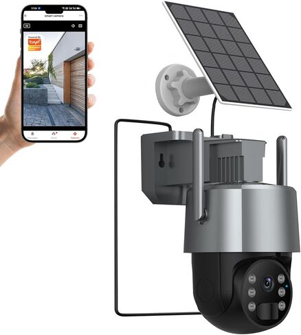 كاميرا Tuya Solar Security 2K 3MP، كاميرا واي فاي لاسلكية خارجية مع 360 درجة PTZ، IP65، كاميرا مراقبة منزلية تعمل بالبطارية مع رؤية ليلية ملونة، مستشعر PIR، صوت ثنائي الاتجاه، تخزين SD/سحابي، تنبيهات التطبيقات in Kuwait