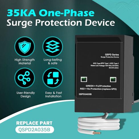 Replacement for Siemens QSPD2A035B 1-Phase 3-Wire Surge Protection Device, 120/240 VAC, 35 kA SCCR, 2 Poles in Kuwait