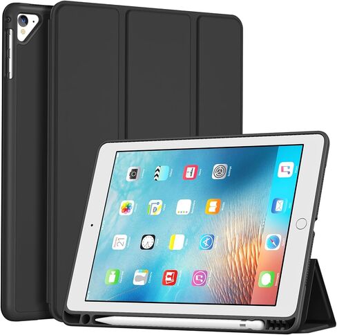 حافظة ProCase رفيعة لجهاز iPad الجيل السادس/ الخامس، iPad Air 2nd/ Air 1st، غطاء خلفي ناعم من مادة TPU مقاس 9.7 بوصة مع حامل قلم رصاص، تنبيه/غفو تلقائي - أسود in Kuwait