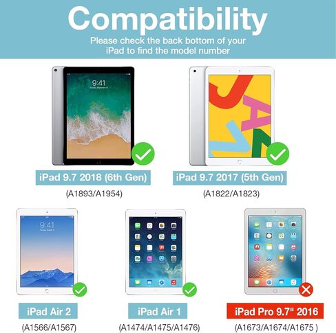 حافظة ProCase رفيعة لجهاز iPad الجيل السادس/ الخامس، iPad Air 2nd/ Air 1st، غطاء خلفي ناعم من مادة TPU مقاس 9.7 بوصة مع حامل قلم رصاص، تنبيه/غفو تلقائي - أسود in Saudi Arabia
