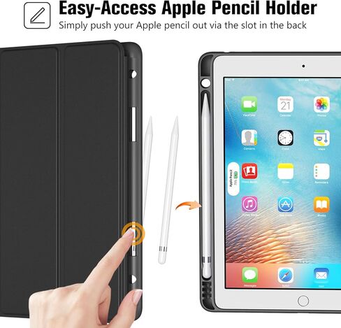 حافظة ProCase رفيعة لجهاز iPad الجيل السادس/ الخامس، iPad Air 2nd/ Air 1st، غطاء خلفي ناعم من مادة TPU مقاس 9.7 بوصة مع حامل قلم رصاص، تنبيه/غفو تلقائي - أسود in Saudi Arabia