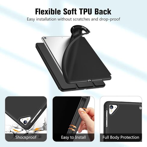 حافظة ProCase رفيعة لجهاز iPad الجيل السادس/ الخامس، iPad Air 2nd/ Air 1st، غطاء خلفي ناعم من مادة TPU مقاس 9.7 بوصة مع حامل قلم رصاص، تنبيه/غفو تلقائي - أسود in Saudi Arabia
