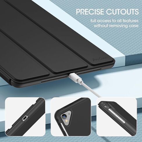 حافظة ProCase رفيعة لجهاز iPad الجيل السادس/ الخامس، iPad Air 2nd/ Air 1st، غطاء خلفي ناعم من مادة TPU مقاس 9.7 بوصة مع حامل قلم رصاص، تنبيه/غفو تلقائي - أسود in Saudi Arabia