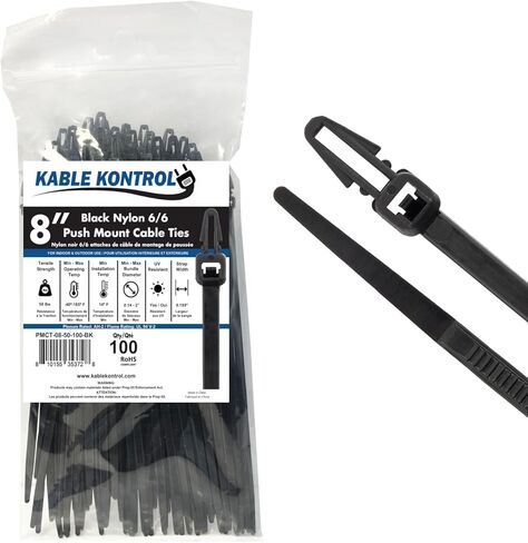 Kable Kontrol Arrowhead Push Mount Cable Ties Nylon, 8 Inch 100 Pcs, 50 Lbs Tensile Strength, Self-Locking Zip Ties UV & Chemical Resistant Ideal for Indoor, Outdoor, and Industrial Use - Black in Saudi Arabia