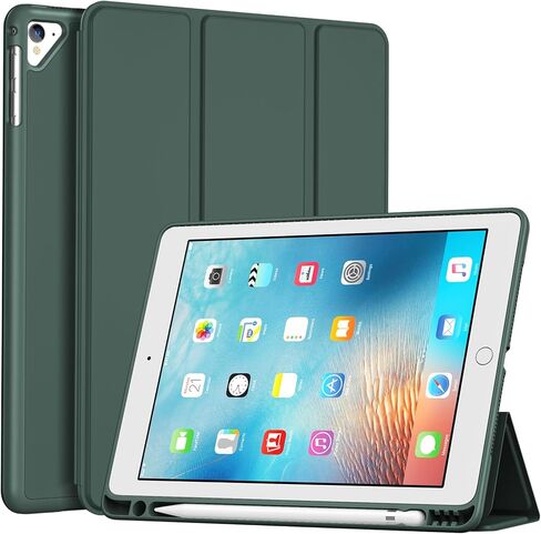 حافظة ProCase رفيعة لجهاز iPad الجيل السادس/ الخامس، iPad Air 2nd/ Air 1st، غطاء خلفي ناعم من مادة TPU مقاس 9.7 بوصة مع حامل قلم رصاص، تنبيه/غفو تلقائي - أسود in Saudi Arabia