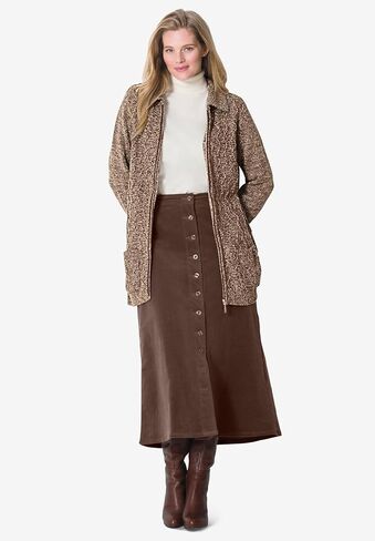 Woman Within Plus Size Marled Zip-Front Cable Knit Cardigan Sweater in Saudi Arabia
