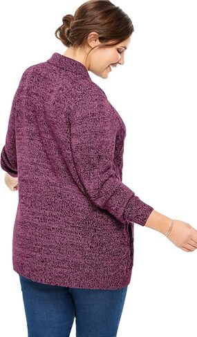 Woman Within Plus Size Marled Zip-Front Cable Knit Cardigan Sweater in Saudi Arabia