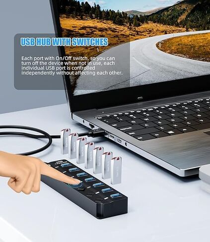 USB 3.0 Hub,4ft Long Cable Extension 7-Port USB Data Hub Splitter with Laptop,PC Computer,Surface Pro,Flash Drive,Mobile HDD - with LED Individual On/Off in Saudi Arabia