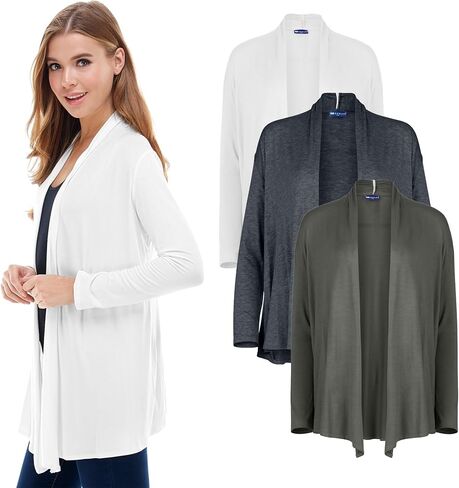 Azules 3 Pack Long Sleeve Open Front Cardigan for Women – Lightweight Rayon Sweater, Soft Flowy Layer for Casual Outfits in Saudi Arabia