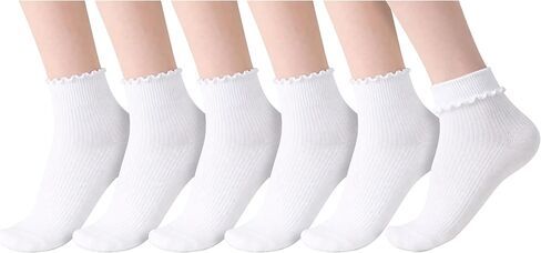 Winterlace Cotton Ruffle Frilly Socks 6 Pairs Womens Ankle Turn Cuff Fashion Cute in Saudi Arabia