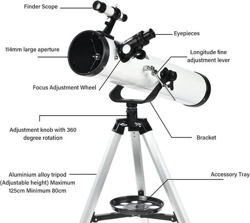 Starwatcher Reflector Telescope 114mm Large Aperture 400mm Length, High Resolution, Lightweight and Compact, Adjustable Tripod for Easy Observation in Saudi Arabia