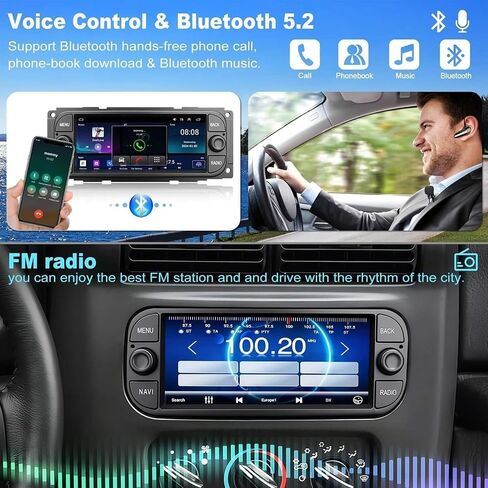 ستيريو سيارة 2+32 جيجا لسيارة جيب ليبرتي 2002-2007 مع CarPlay اللاسلكي وAndroid Auto، شاشة لمس IPS 6.8 بوصة Android 14 Double Din يدعم راديو السيارة بلوتوث واي فاي GPS SWC in Kuwait