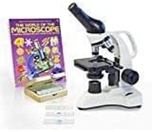 VIsion Scientific VME0006-100-RC-P1 Monocular Compound Microscope, 40x-1000x Magnification, LED, Mechanical Stage, Rechargeable Battery, Microscope Book, 25 Prepared Slides Variety Set in Saudi Arabia