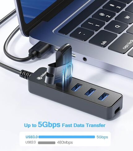 Powered USB Hub 3.0, 5-Port USB Extender with 5V USB C Power Port, for Laptop, PC Car, PS4/5, Xbox, and More in Saudi Arabia