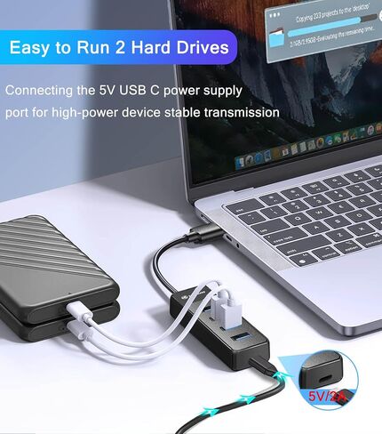 Powered USB Hub 3.0, 5-Port USB Extender with 5V USB C Power Port, for Laptop, PC Car, PS4/5, Xbox, and More in Saudi Arabia