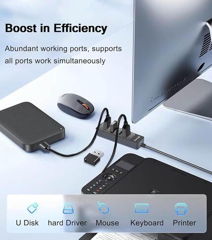 Powered USB Hub 3.0, 5-Port USB Extender with 5V USB C Power Port, for Laptop, PC Car, PS4/5, Xbox, and More in Saudi Arabia