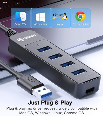 Powered USB Hub 3.0, 5-Port USB Extender with 5V USB C Power Port, for Laptop, PC Car, PS4/5, Xbox, and More in Saudi Arabia