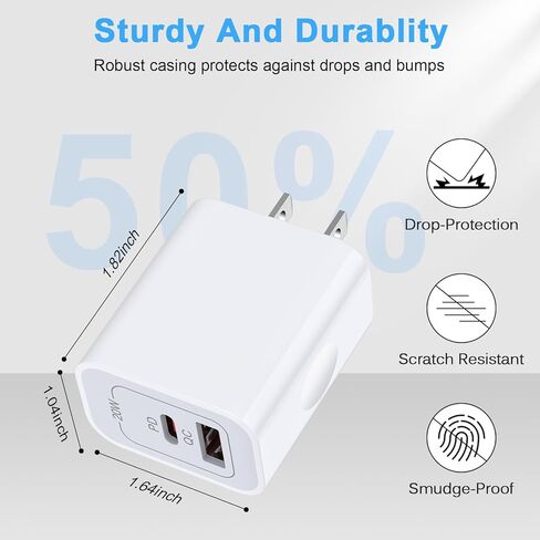لـ Samsung A36 شاحن سريع Block USB C Plug for Samsung Galaxy A17 A54 S25 FE S24 Ultra، iPhone 17 Pro Max 17 Air 16 Plus 16e 15، Google Pixel 10 Pro XL / 9a / 9Pro / 8،20W Android Phone Charge Wall محول in Kuwait