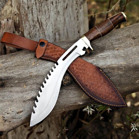 Handmade D2 Steel Survival Kukri Knife With Premium Leather Sheath, 15 Inches Fixed Blade Tactical Hunting Knives, Machete Knife Ideal For Camping, Fishing, Bushcraft and Outdoor Activities in Kuwait