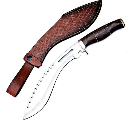 Handmade D2 Steel Survival Kukri Knife With Premium Leather Sheath, 15 Inches Fixed Blade Tactical Hunting Knives, Machete Knife Ideal For Camping, Fishing, Bushcraft and Outdoor Activities in Kuwait