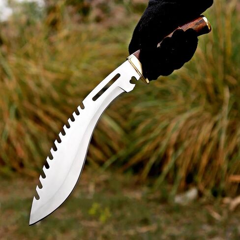 Handmade D2 Steel Survival Kukri Knife With Premium Leather Sheath, 15 Inches Fixed Blade Tactical Hunting Knives, Machete Knife Ideal For Camping, Fishing, Bushcraft and Outdoor Activities in Kuwait