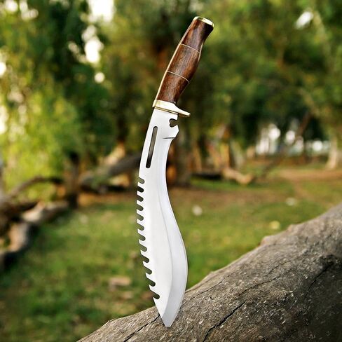 Handmade D2 Steel Survival Kukri Knife With Premium Leather Sheath, 15 Inches Fixed Blade Tactical Hunting Knives, Machete Knife Ideal For Camping, Fishing, Bushcraft and Outdoor Activities in Kuwait