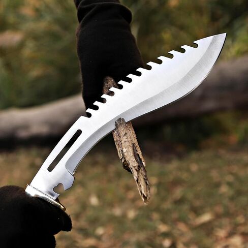 Handmade D2 Steel Survival Kukri Knife With Premium Leather Sheath, 15 Inches Fixed Blade Tactical Hunting Knives, Machete Knife Ideal For Camping, Fishing, Bushcraft and Outdoor Activities in Kuwait