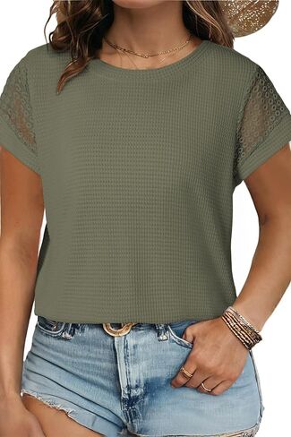 Eytino Plus Size Tops for Women Waffle Knit T-Shirts Round Neck Short Sleeve Casual Loose Basic Tee Blouses(1X-5X) in Saudi Arabia