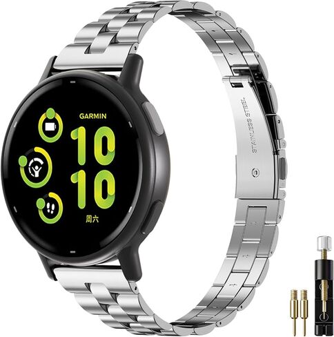 معدن نحيف 20 مم متوافق مع Garmin Vivoactive 6 Watch Bands/5/3/3 Music/Venu Sq 2/Forerunner 55/165/245/645، حزام سلسلة رفيع أنيق من الفولاذ المقاوم للصدأ للنساء والرجال in Kuwait
