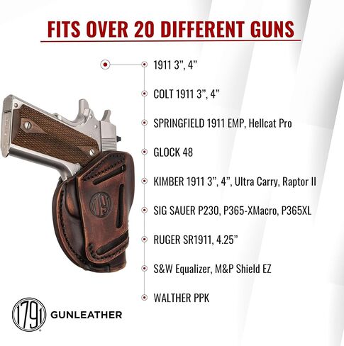 1791 Gunleather 3-Way 1911 Holster - حافظة مسدس جلدية يمكن استخدامها بكلتا اليدين OWB CCW - تناسب جميع موديلات 1911 Sig وColt وKimber وRuger وBrowning وTaurus وRemmington in Kuwait