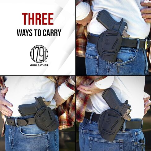 1791 Gunleather 3-Way 1911 Holster - حافظة مسدس جلدية يمكن استخدامها بكلتا اليدين OWB CCW - تناسب جميع موديلات 1911 Sig وColt وKimber وRuger وBrowning وTaurus وRemmington in Kuwait