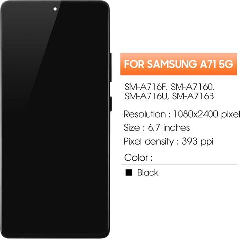 OLED لهاتف Samsung Galaxy A71 5G استبدال شاشة Samsung A71 5G LCD 736238797718 A716F SM-A716U LCD قطع غيار تجميع تعمل باللمس مع إطار (يدعم بصمة الإصبع) in Kuwait