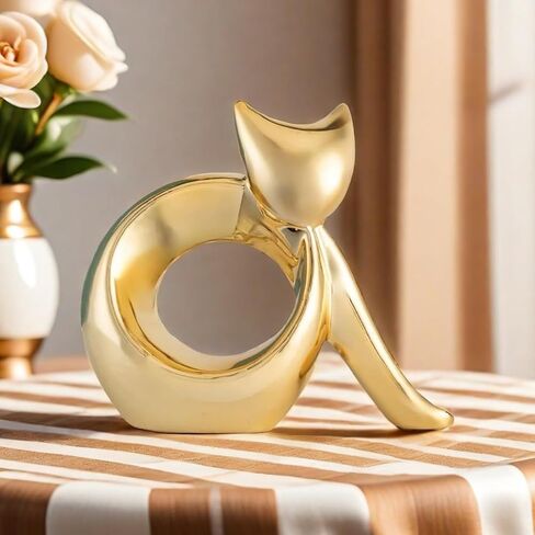 Lienzhe Abstract Golden cat Statues Home Decor, Ideal Decor for Home, Office, or Café. Perfect for Shelf, Living Room, or Desk Display Unique Gift for Cat Lovers & Art Collectors in Saudi Arabia