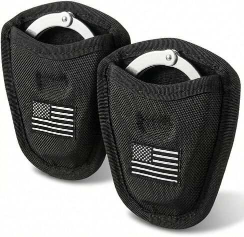 2 Pcs Open Top Handcuff Case, 6000d Nylon Handcuff Pouch for Duty Belt Accessories, Compact Cuff Holder Holster for Standard Chain/Hinge Handcuffs Security Guard Equipment in Kuwait