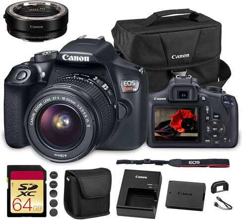 Canon EOS Rebel T6 DSLR Camera with 18-55mm Lens | 18MP APS-C CMOS Sensor, Built-In Wi-Fi & Full HD Video | For Beginners, Travel & Everyday Photography (1159C003) + Adapter EF-EOS R + Bag + 64GB Card in Saudi Arabia