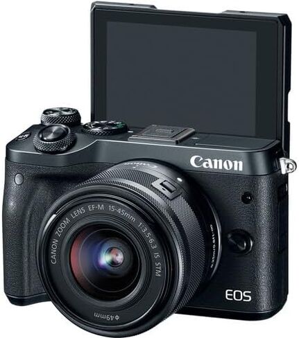 كاميرا كانون EOS M6 الرقمية بدون مرآة مع عدسة 15-45 ملم | مستشعر APS-C بدقة 24.2 ميجابكسل والتركيز البؤري التلقائي ثنائي البكسل وفيديو عالي الدقة | كاميرا السفر وتدوين الفيديو (1724C011) + محول عدسة EF-M من Canon + LP-E17 + بطاقة ذاكرة سعة 64 جيجابايت + ح in Kuwait