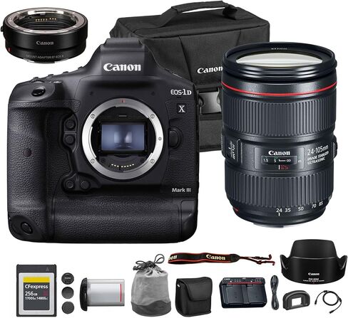 Canon EOS-1D X Mark III DSLR Camera | 20.1MP Full-Frame CMOS Sensor, DIGIC X Processor & 4K Video | Pro Sports & Wildlife Camera + Canon EF 24-105mm f/4L is II USM Lens + Adapter EF-EOS R + More in Kuwait