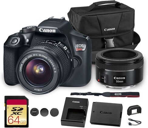 Canon EOS Rebel T6 DSLR Camera with 18-55mm Lens | 18MP APS-C CMOS Sensor, Built-in Wi-Fi & Full HD Video | for Beginners, Travel & Everyday Photography (1159C003) + EF 50mm f/1.8 STM Lens + More in Saudi Arabia