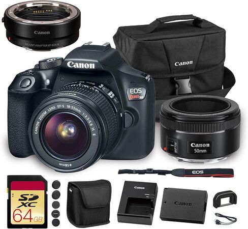كاميرا Canon EOS Rebel T6 DSLR مع عدسة 18-55 ملم| مستشعر APS-C CMOS بدقة 18 ميجابكسل، وشبكة Wi-Fi مدمجة وفيديو عالي الدقة| للتصوير أثناء السفر والتصوير اليومي (1159C003) + عدسة EF مقاس 50 مم f/1.8 STM + محول EF-EOS R + المزيد in Saudi Arabia