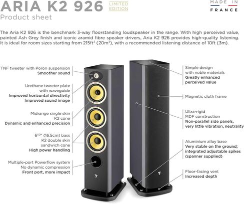 Focal Aria K2 926 Ash Gray (إصدار محدود) مكبر صوت برجي صوتي ثلاثي الاتجاهات - يُباع بشكل فردي in Saudi Arabia