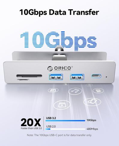 ORICO USB Hub 3.2، مشبك USB-Hub مع منفذ Type-C PD 60W، موسع USB 6 منافذ من الألومنيوم بسرعة 10 جيجابت في الثانية مع منفذي USB-A 3.2، USB-C 3.2، قارئ بطاقة SD/TF 3.0، AUX، موزع USB-3.2 للشاشة، المكتب in Kuwait
