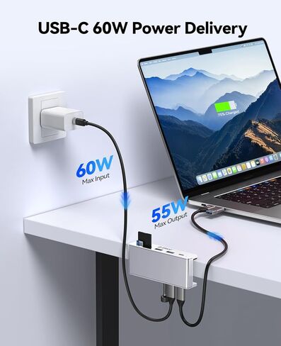 ORICO USB Hub 3.2، مشبك USB-Hub مع منفذ Type-C PD 60W، موسع USB 6 منافذ من الألومنيوم بسرعة 10 جيجابت في الثانية مع منفذي USB-A 3.2، USB-C 3.2، قارئ بطاقة SD/TF 3.0، AUX، موزع USB-3.2 للشاشة، المكتب in Kuwait
