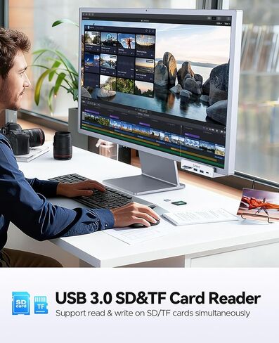 ORICO USB Hub 3.2، مشبك USB-Hub مع منفذ Type-C PD 60W، موسع USB 6 منافذ من الألومنيوم بسرعة 10 جيجابت في الثانية مع منفذي USB-A 3.2، USB-C 3.2، قارئ بطاقة SD/TF 3.0، AUX، موزع USB-3.2 للشاشة، المكتب in Kuwait