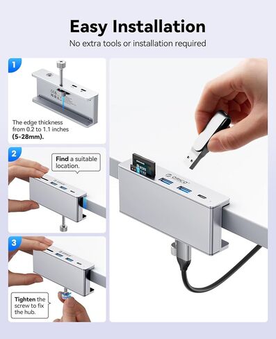 ORICO USB Hub 3.2، مشبك USB-Hub مع منفذ Type-C PD 60W، موسع USB 6 منافذ من الألومنيوم بسرعة 10 جيجابت في الثانية مع منفذي USB-A 3.2، USB-C 3.2، قارئ بطاقة SD/TF 3.0، AUX، موزع USB-3.2 للشاشة، المكتب in Kuwait