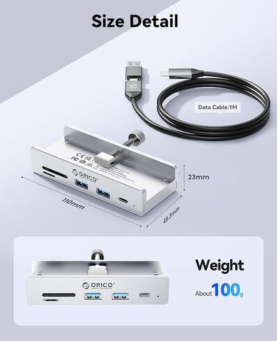 ORICO USB Hub 3.2، مشبك USB-Hub مع منفذ Type-C PD 60W، موسع USB 6 منافذ من الألومنيوم بسرعة 10 جيجابت في الثانية مع منفذي USB-A 3.2، USB-C 3.2، قارئ بطاقة SD/TF 3.0، AUX، موزع USB-3.2 للشاشة، المكتب in Kuwait