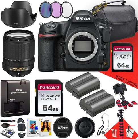 كاميرا Nikon D850 DSLR مع عدسة AF-S DX مقاس 18-140 مم f/3.5-5.6G ED VR + قطعتين ذاكرة سعة 64 جيجابايت + غطاء محرك السيارة + بطارية إضافية + مرشحات + المزيد (حزمة 28 قطعة) (متجددة) in Saudi Arabia